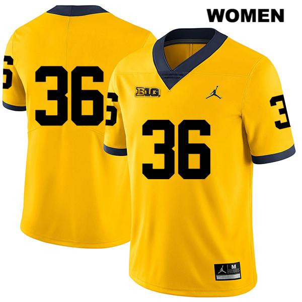 Women's NCAA Michigan Wolverines Ramsey Baty #36 No Name Yellow Jordan Brand Authentic Stitched Legend Football College Jersey YG25T51UF